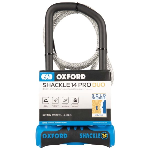 Oxford Shackle14 Pro Duo U-Lock & Cable Combo 320x177mm Diamond Rated