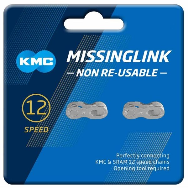 KMC Missing Link Chain Link 12 Speed Silver (Pack of 2) (Non Reuseable) 